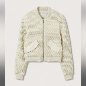 Mango Faux Leather Cropped Textured Bomber Jacket